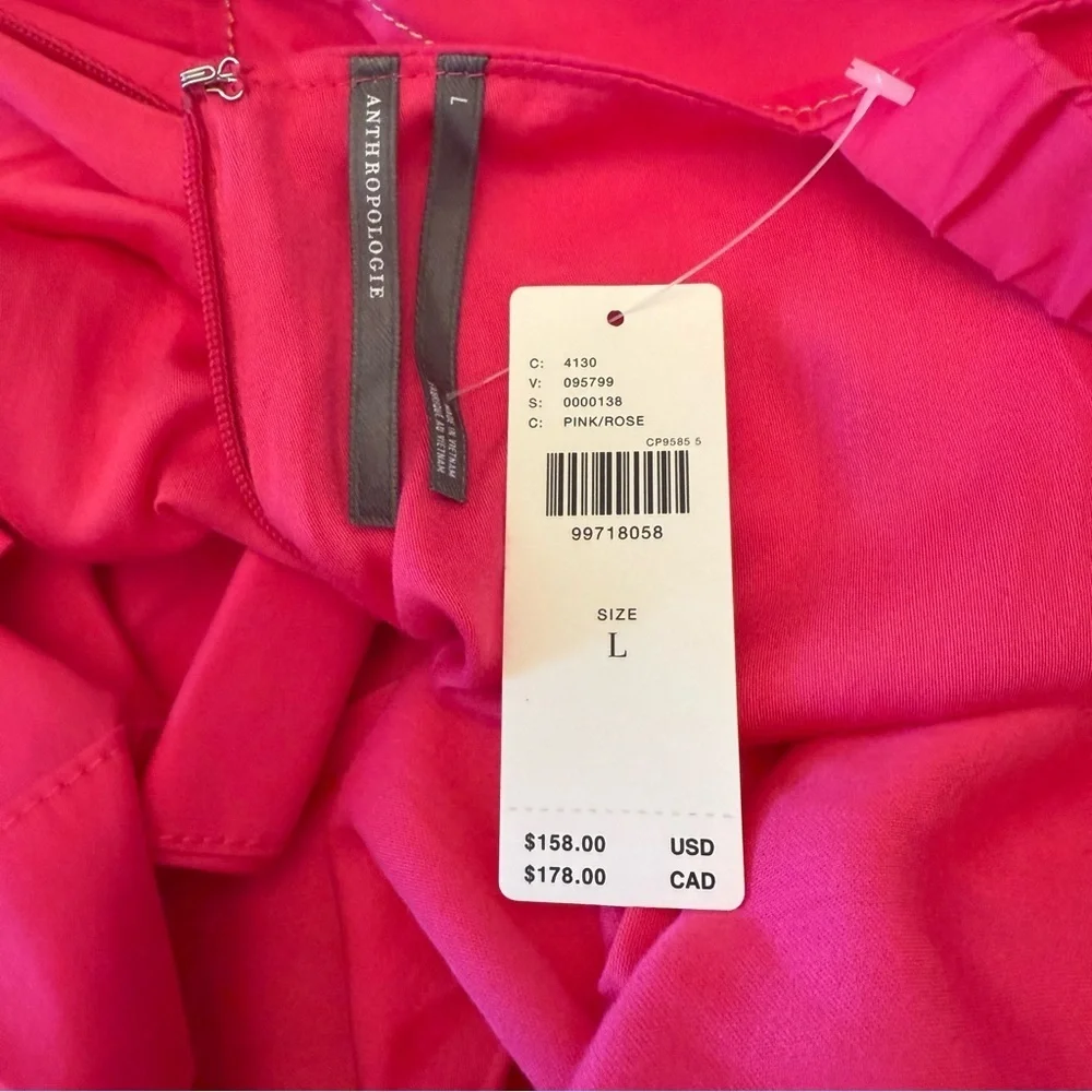 Anthropologie Pink Fit & Flare Mini Dress Size L Ruched Strap Back Zip NWT - Picture 2 of 11